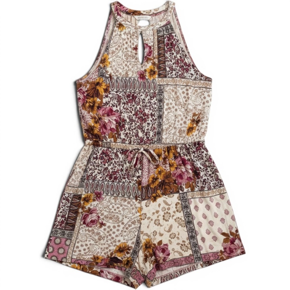 Y2K 90s Maurices Womens L Floral Paisley Patchwork Halter Neck Romper Pink Large